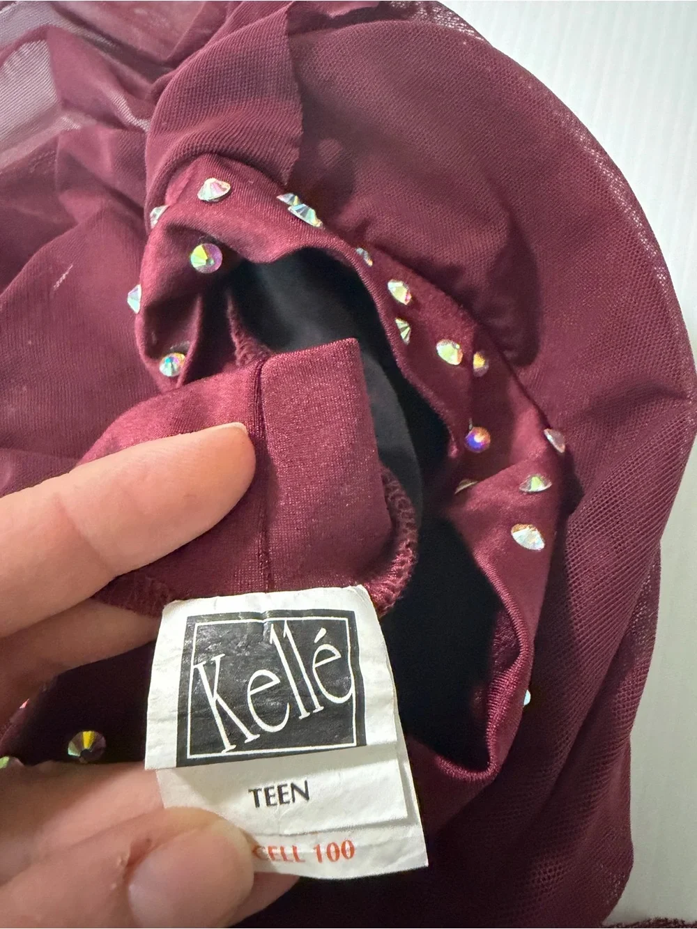 Kelle dance custom rhinestone solo costume burgundy red 2 piece 7114 teen